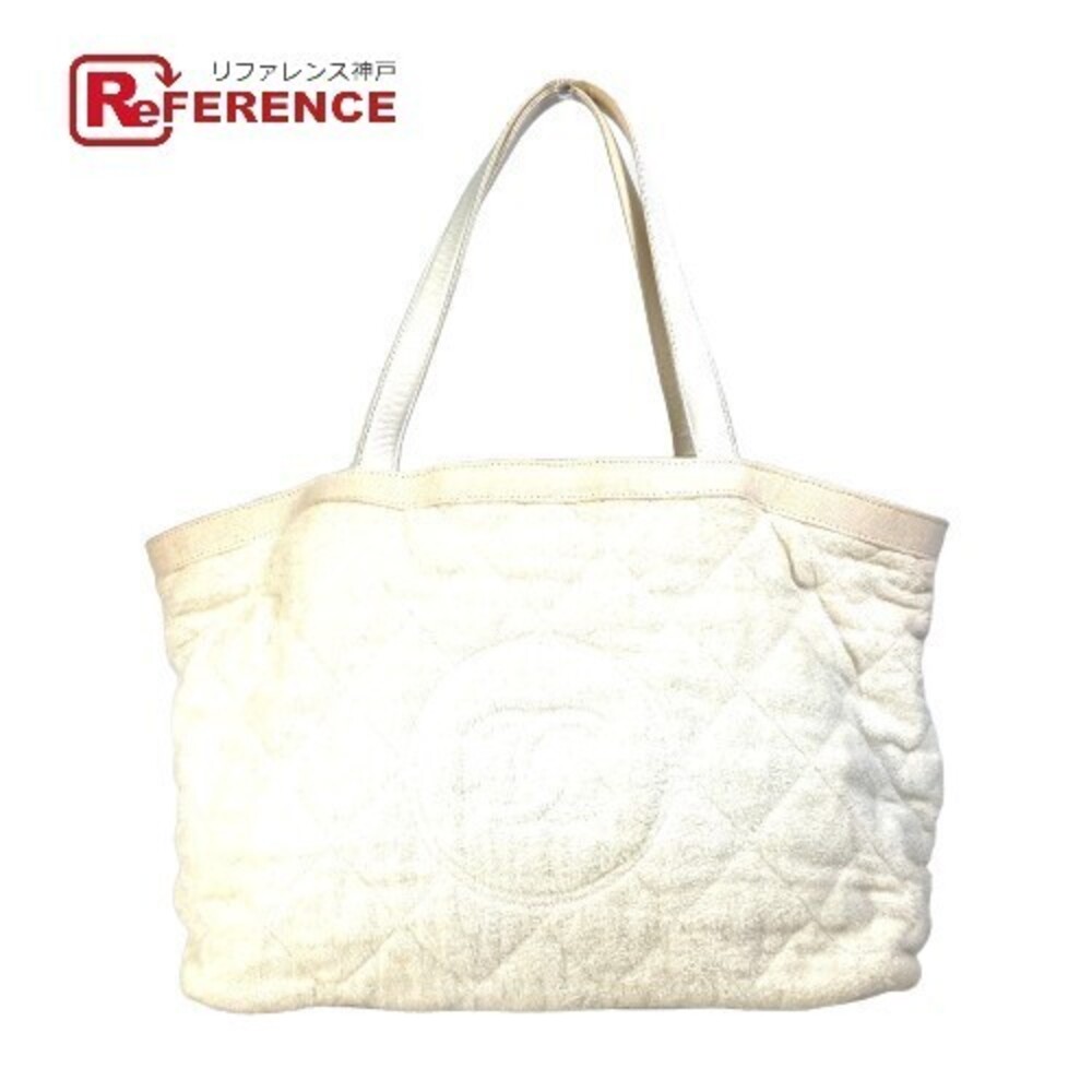 Chanel Beach Bag Pile CC Coco Mark Shoulder Tote Leather White
